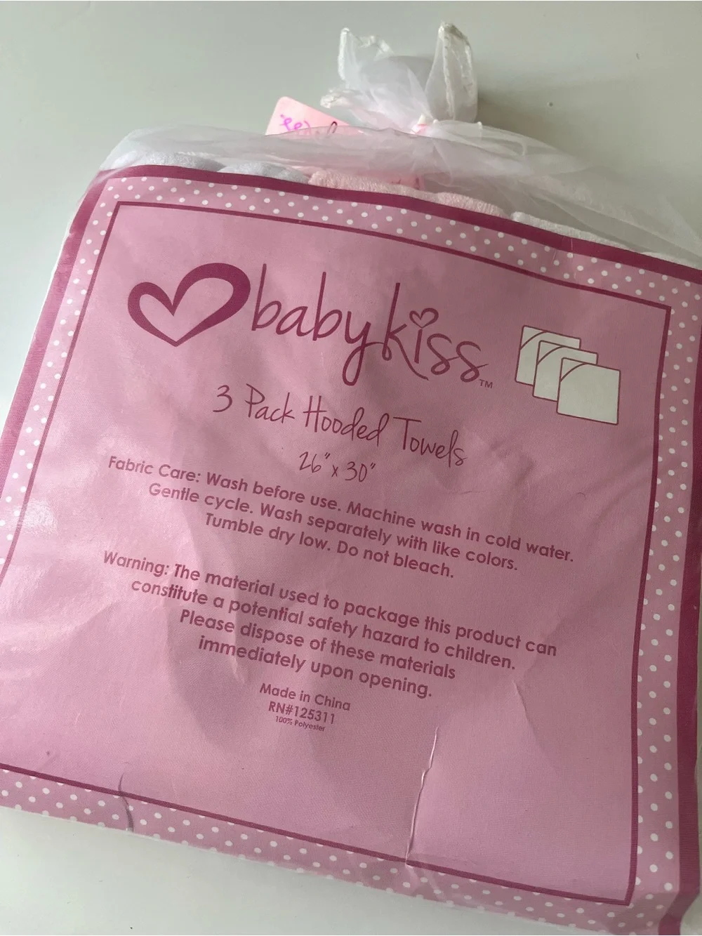 Baby Kiss • NWT Pink Hooded Baby Hooded Towels - 3 Pack